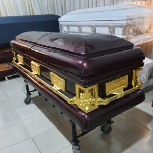 Luxury Burgundy Gold Casket