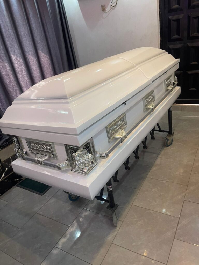 White Steel Handle Casket