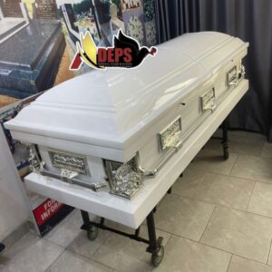 White Casket With Silver Last Supper Design