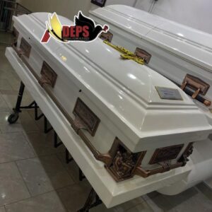 White Casket With Brown Last Supper Design