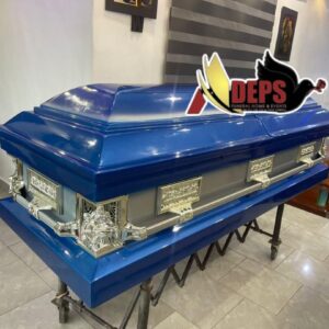 Navy Blue Casket With Silver Last Supper Handle